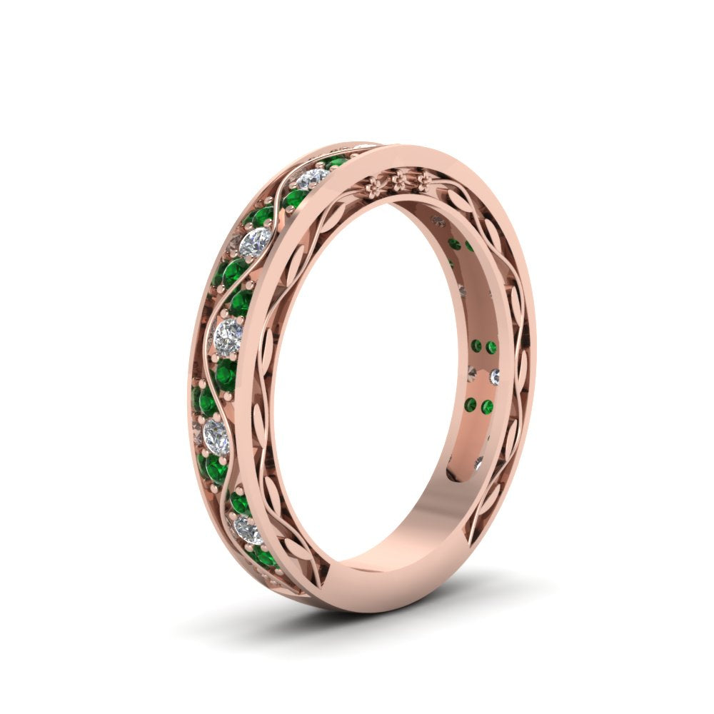 vintage-looking-pave-diamond-wedding-ring-for-women-with-emerald-in-14K-rose-gold-FDENS3543BGEMGRANGLE1-NL-RG