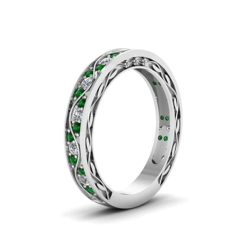 vintage-looking-pave-diamond-wedding-ring-for-women-with-emerald-in-14K-white-gold-FDENS3543BGEMGRANGLE1-NL-WG