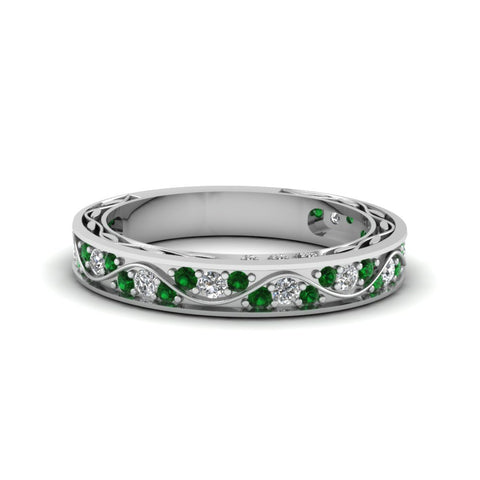 vintage-looking-pave-diamond-wedding-ring-for-women-with-emerald-in-18K-white-gold-FDENS3543BGEMGR-NL-WG