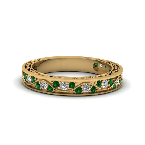 vintage-looking-pave-diamond-wedding-ring-for-women-with-emerald-in-18K-yellow-gold-FDENS3543BGEMGR-NL-YG