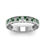 Load image into Gallery viewer, vintage-looking-pave-diamond-wedding-ring-for-women-with-emerald-in-white-gold-FDENS3543BGEMGRANGLE5-NL-WG
