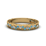 Load image into Gallery viewer, vintage-looking-pave-diamond-wedding-ring-for-women-with-ice-blue-topaz-in-18K-yellow-gold-FDENS3543BGICBLTO-NL-YG
