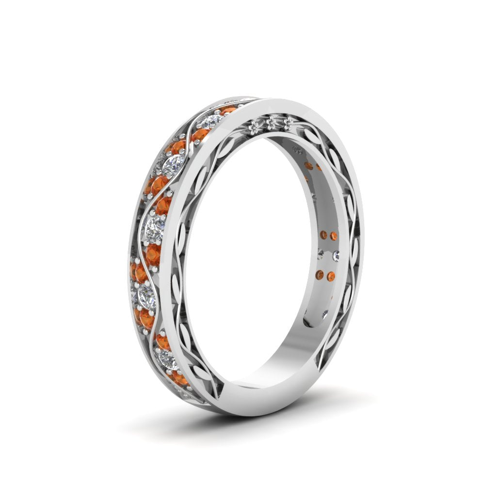 vintage-looking-pave-diamond-wedding-ring-for-women-with-orange-sapphire-in-950-Platinum-FDENS3543BGSAORANGLE1-NL-WG