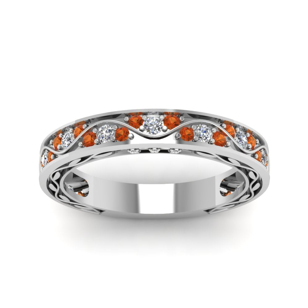 vintage-looking-pave-diamond-wedding-ring-for-women-with-orange-sapphire-in-white-gold-FDENS3543BGSAORANGLE5-NL-WG