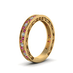 Load image into Gallery viewer, vintage-looking-pave-diamond-wedding-ring-for-women-with-pink-sapphire-in-14K-yellow-gold-FDENS3543BGSADRPIANGLE1-NL-YG
