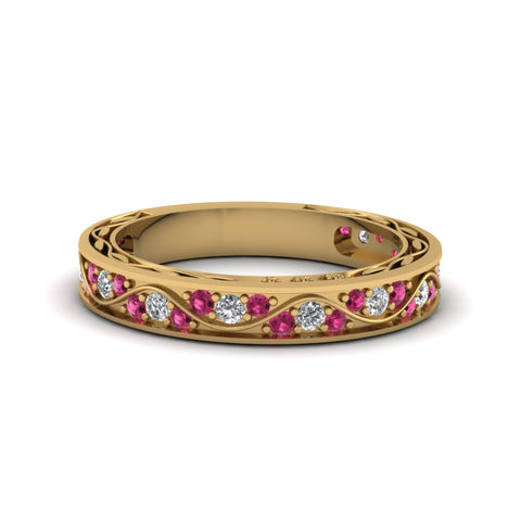 vintage-looking-pave-diamond-wedding-ring-for-women-with-pink-sapphire-in-18K-yellow-gold-FDENS3543BGSADRPI-NL-YG