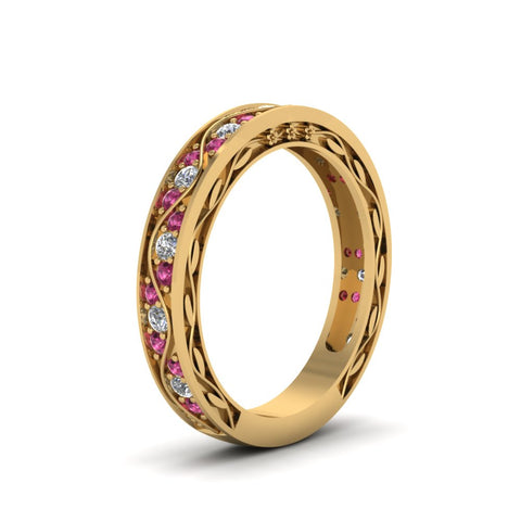 vintage-looking-pave-diamond-wedding-ring-for-women-with-pink-sapphire-in-18K-yellow-gold-FDENS3543BGSADRPIANGLE1-NL-YG
