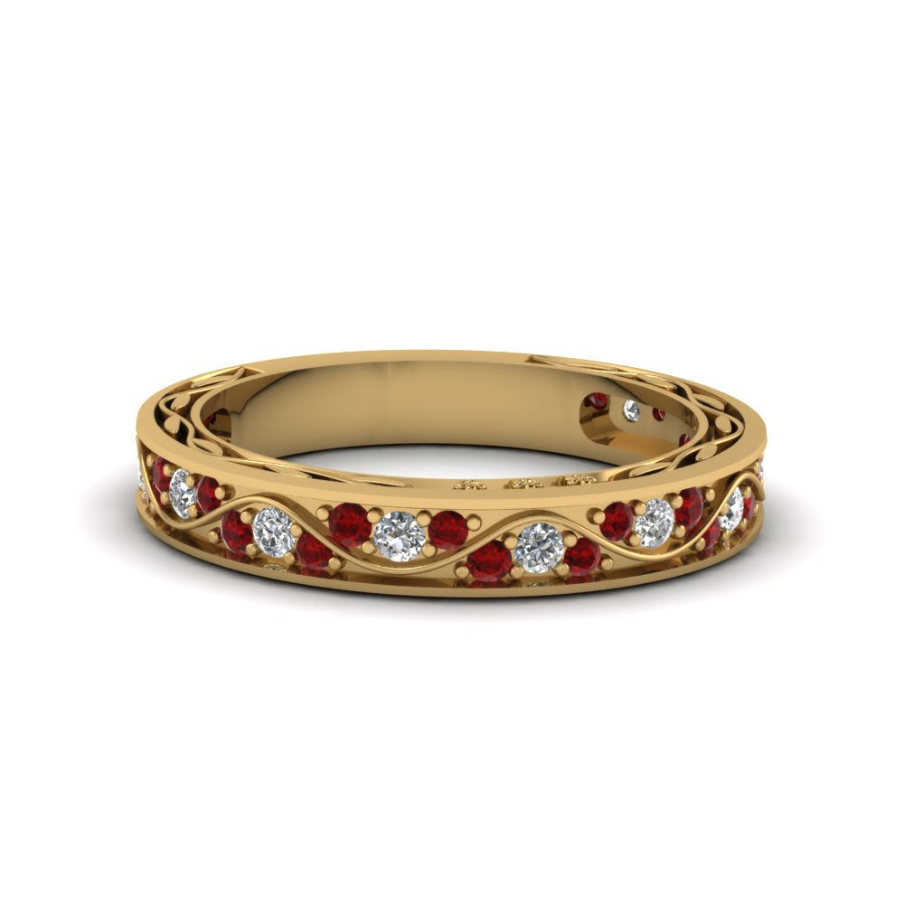 vintage-looking-pave-diamond-wedding-ring-for-women-with-ruby-in-18K-yellow-gold-FDENS3543BGRUDR-NL-YG