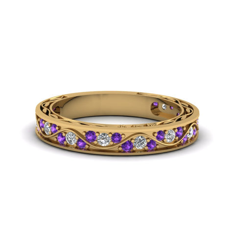 vintage-looking-pave-diamond-wedding-ring-for-women-with-violac-topaz-in-14K-yellow-gold-FDENS3543BGVITO-NL-YG