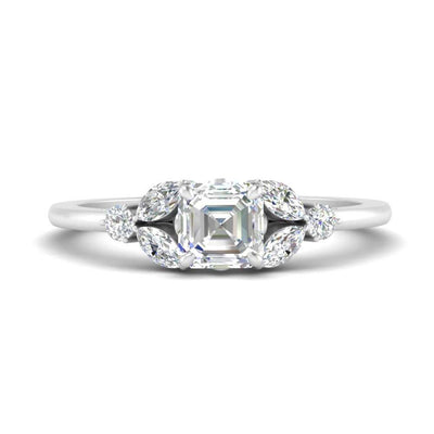 Asscher Cut Vintage Marquise And Round Diamond Ring