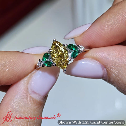Lab Grown Yellow Diamond Marquise Cut Vintage Engagement Ring