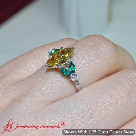 Lab Grown Yellow Diamond Marquise Cut Vintage Engagement Ring