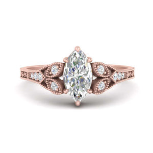 Marquise Cut Antique Milgrain Lab Engagement Ring