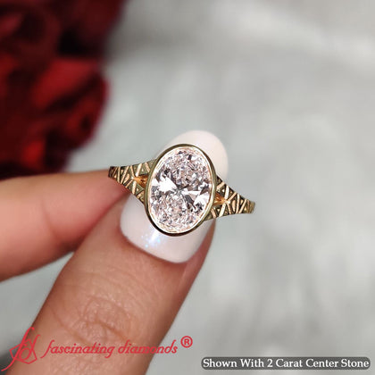 Vintage Oval Bezel Diamond Ring Geometric Shank