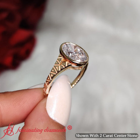 Vintage Oval Bezel Diamond Ring Geometric Shank