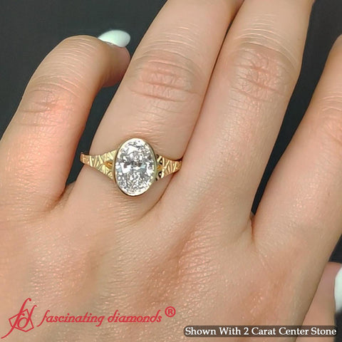 Vintage Oval Bezel Diamond Ring Geometric Shank