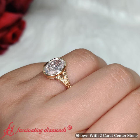 Vintage Oval Bezel Diamond Ring Geometric Shank