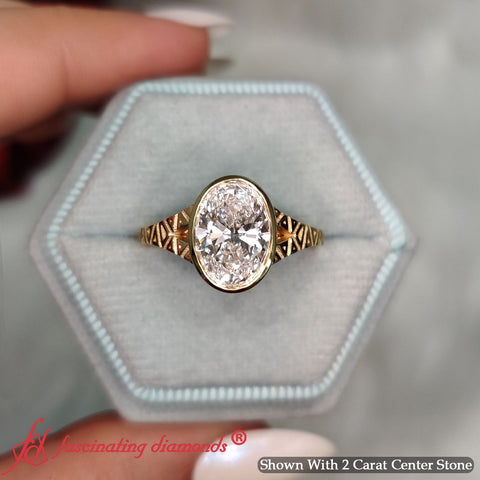 Vintage Oval Bezel Diamond Ring Geometric Shank