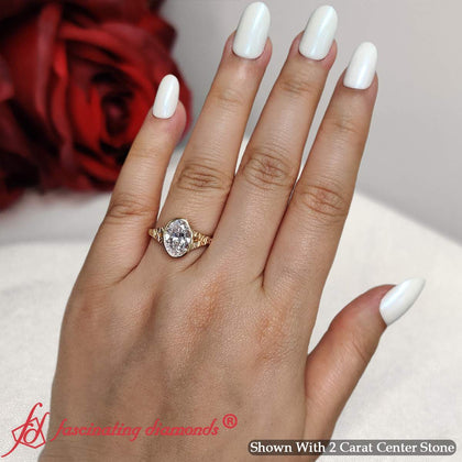 Vintage Oval Bezel Diamond Ring Geometric Shank