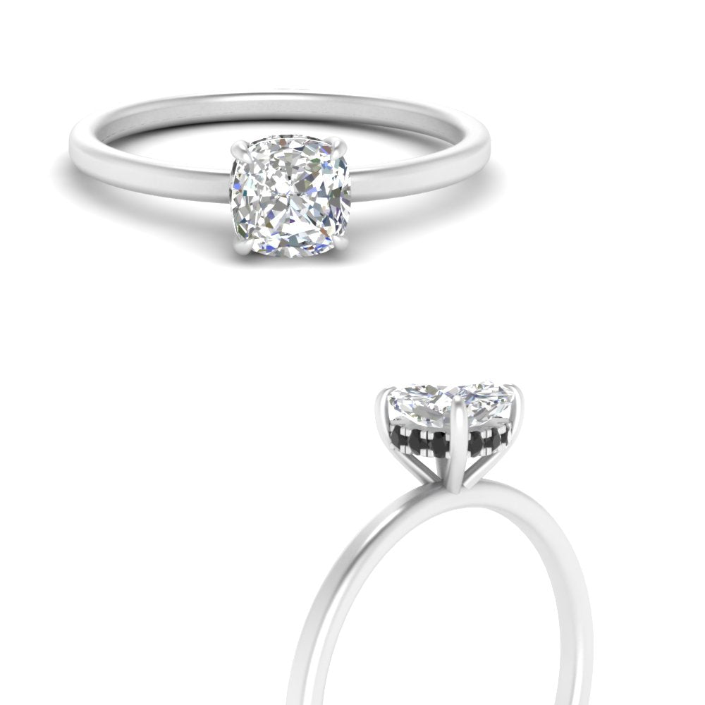 Cushion Cut Thin Setting Hidden Halo Diamond Ring