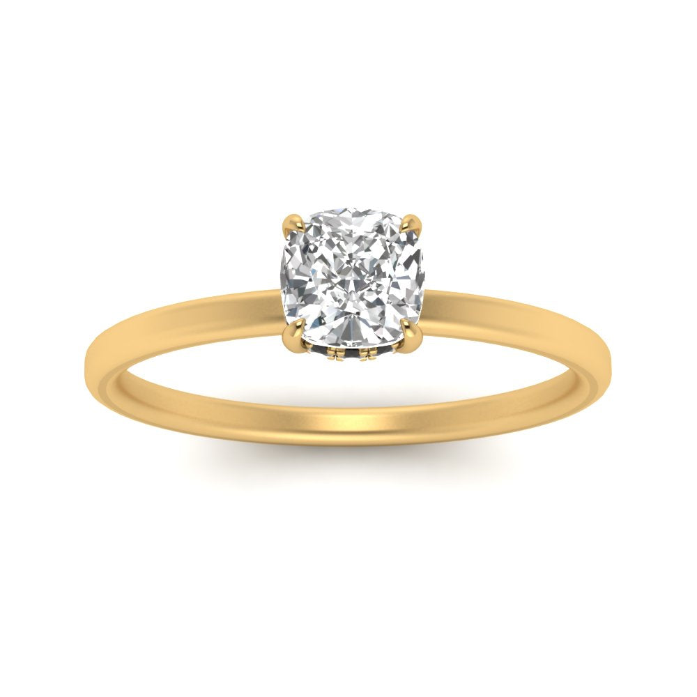 Cushion Cut Thin Setting Hidden Halo Diamond Ring