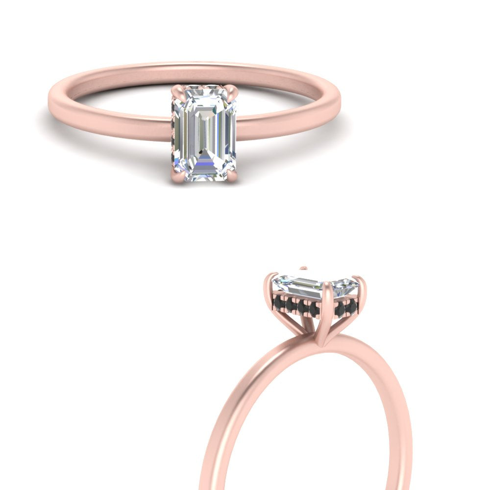 Emerald Cut Thin Setting Hidden Halo Ring