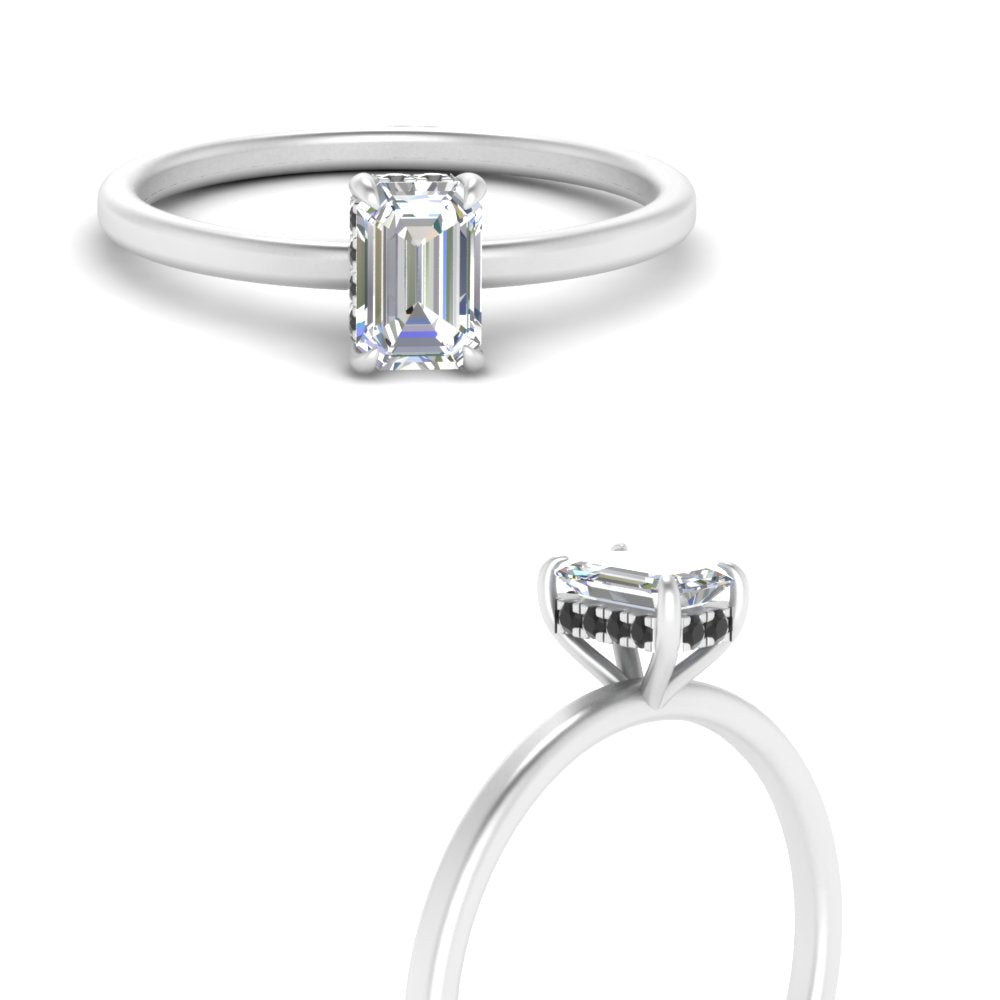 Emerald Cut Thin Setting Hidden Halo Ring