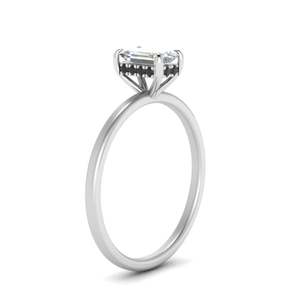 Emerald Cut Thin Setting Hidden Halo Ring
