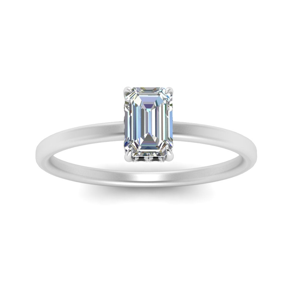 Emerald Cut Thin Setting Hidden Halo Diamond Ring