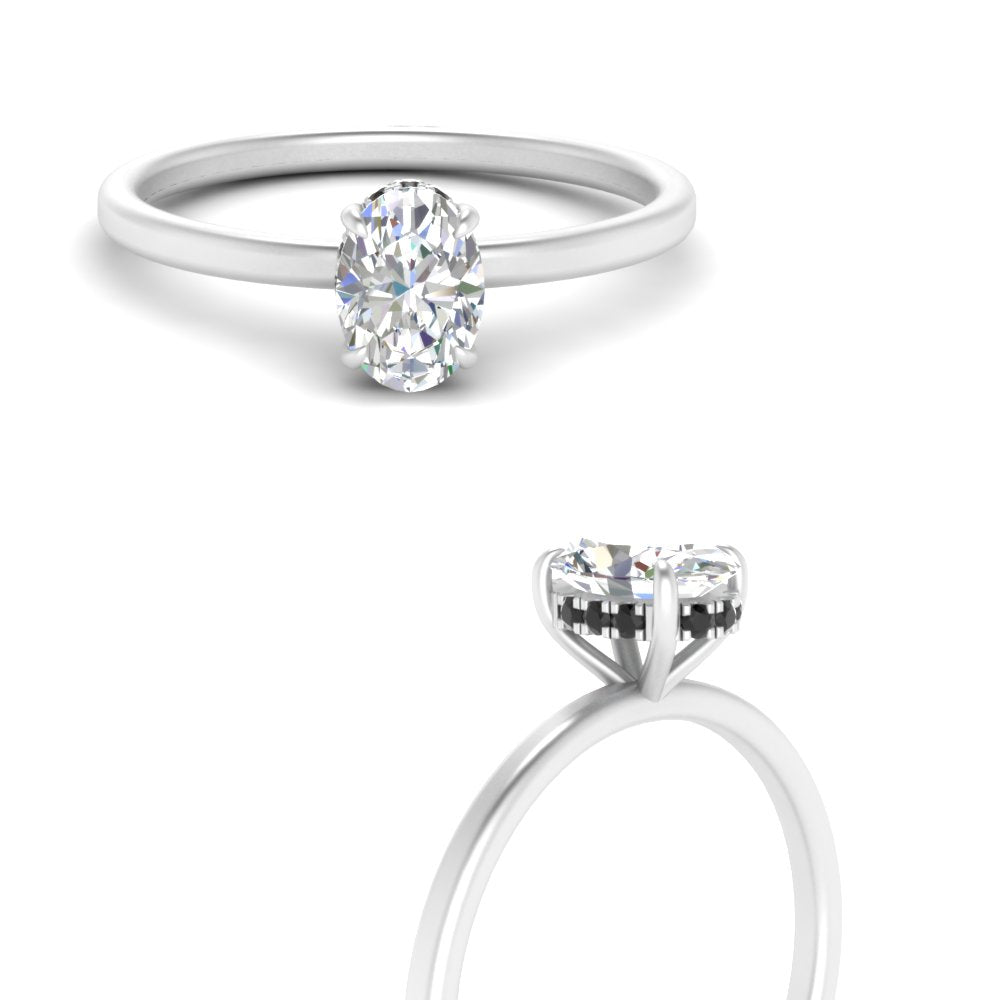 Oval Shaped Thin Setting Hidden Halo Diamond Ring