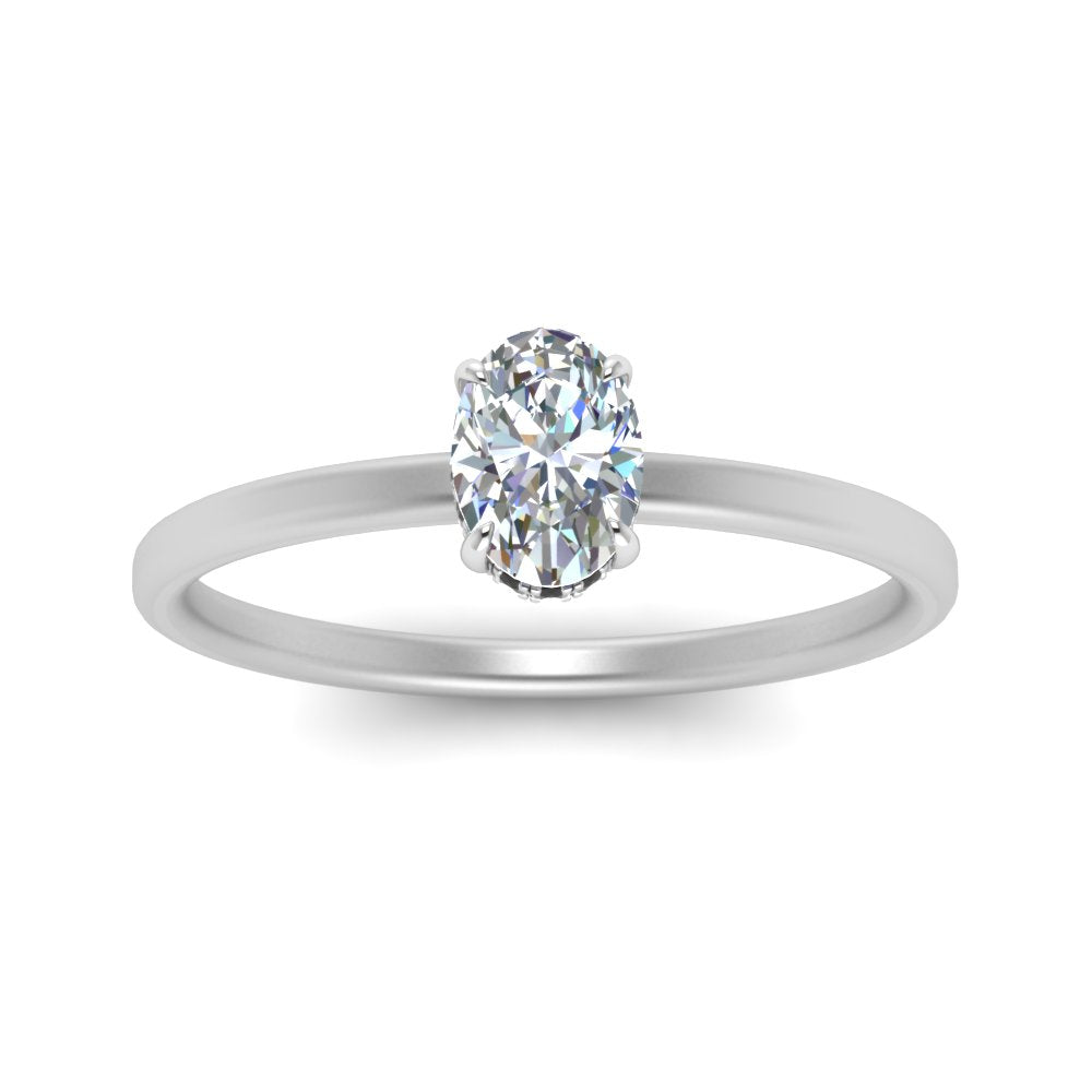 Oval Shaped Thin Setting Hidden Halo Diamond Ring