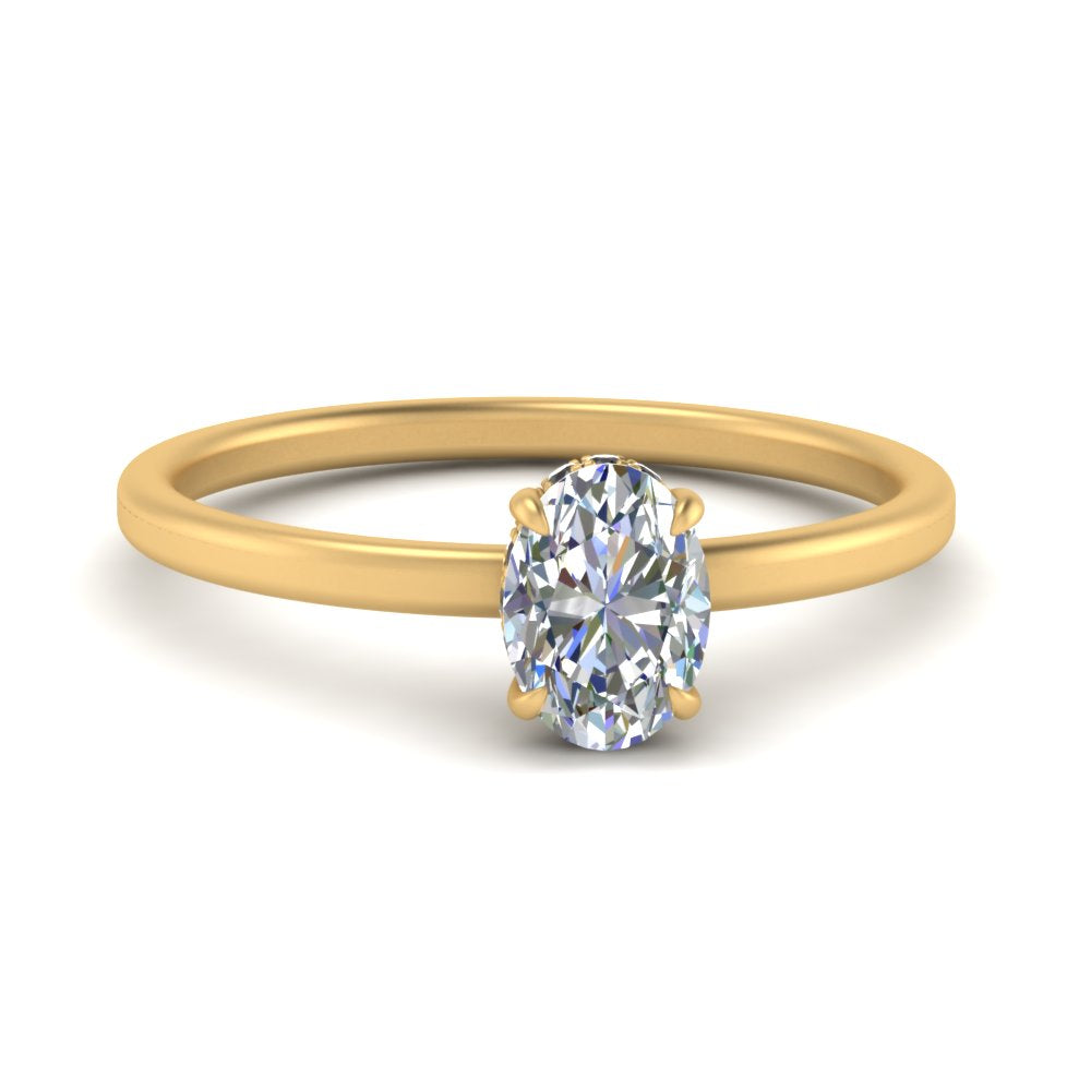 Oval Shaped Thin Setting Hidden Halo Diamond Ring