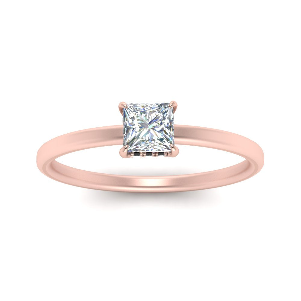 Princess Cut Thin Setting Hidden Halo Ring