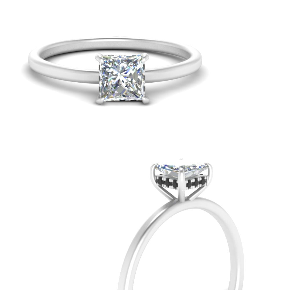 Princess Cut Thin Setting Hidden Halo Diamond Ring