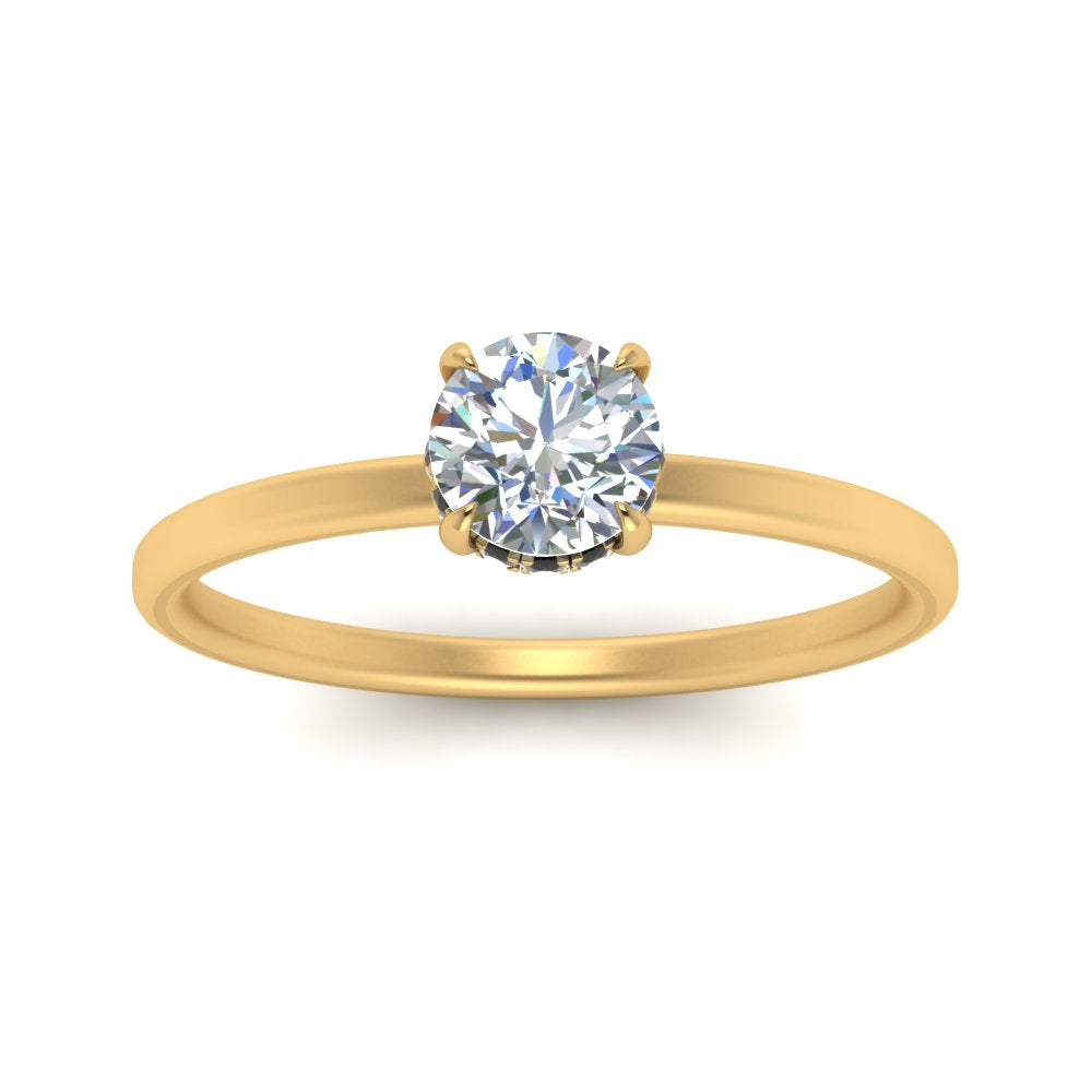 Round Cut Thin Setting Hidden Halo Diamond Ring