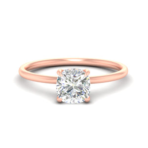 Cushion Cut Thin Setting Hidden Halo Diamond Ring