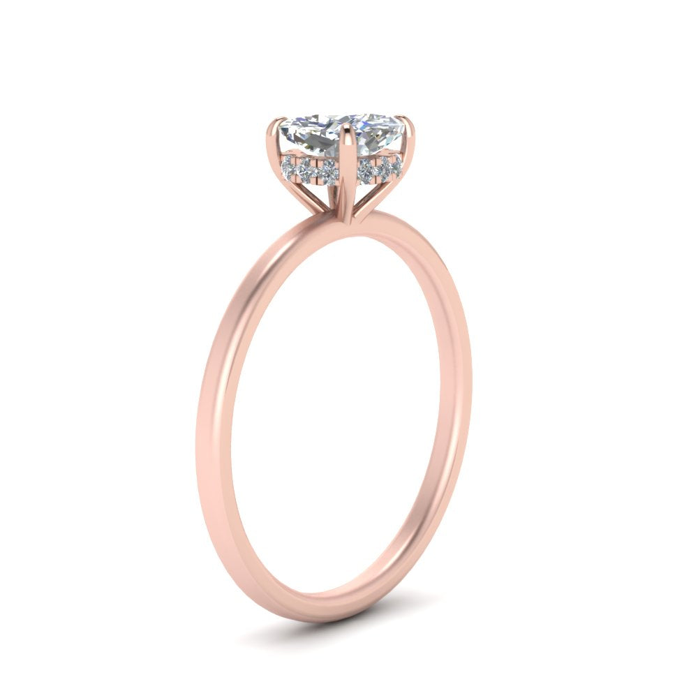Cushion Cut Thin Setting Hidden Halo Diamond Ring