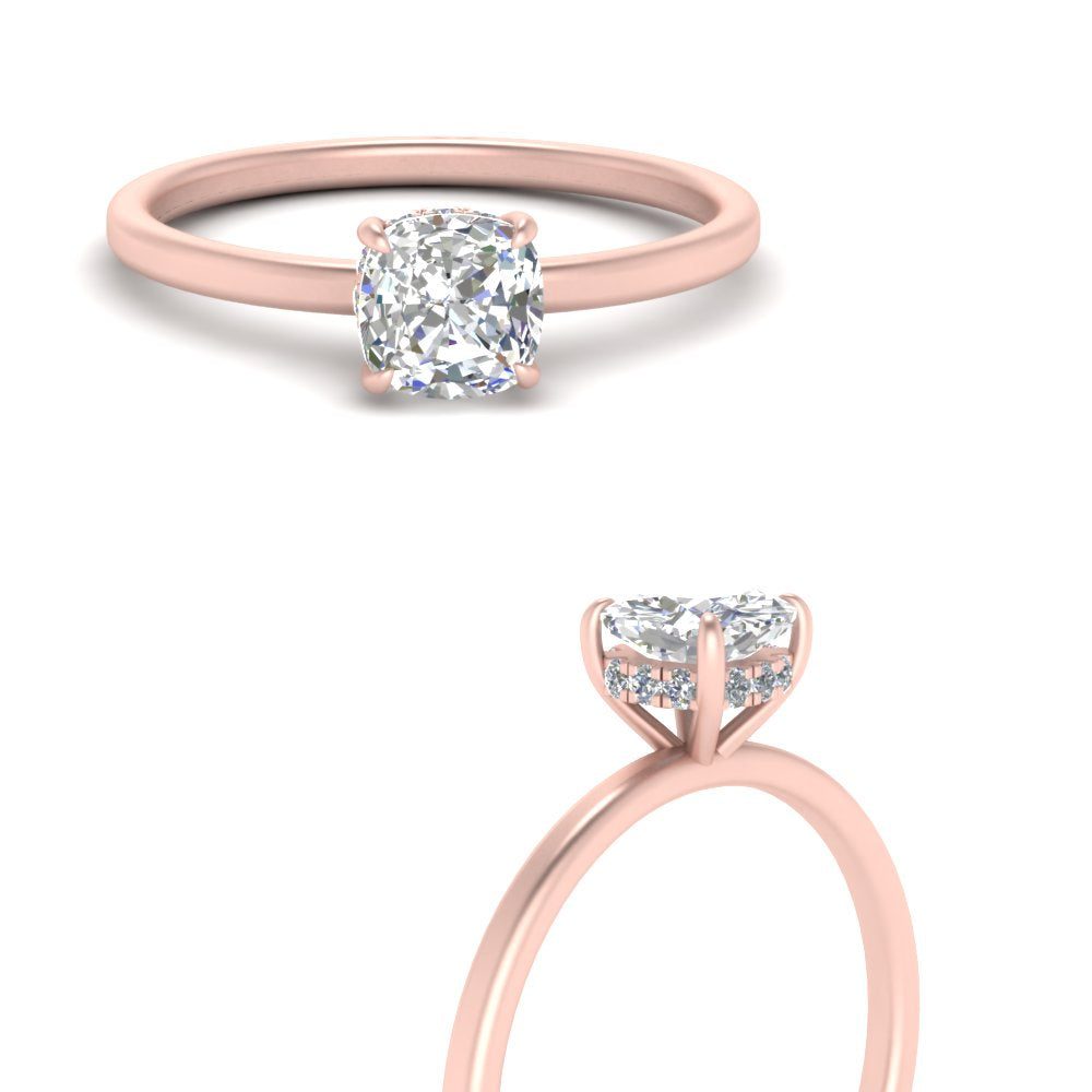 Cushion Cut Thin Setting Hidden Halo Diamond Ring
