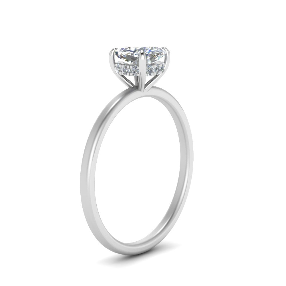 Cushion Cut Thin Setting Hidden Halo Diamond Ring