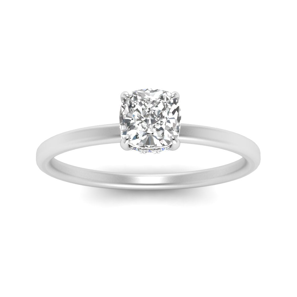 Cushion Cut Thin Setting Hidden Halo Diamond Ring
