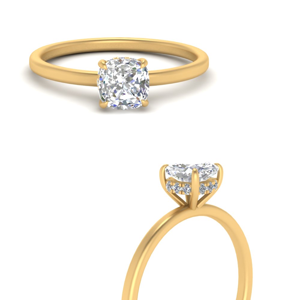 Cushion Cut Thin Setting Hidden Halo Diamond Ring