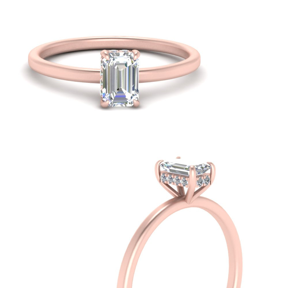 Emerald Cut Thin Setting Hidden Halo Ring