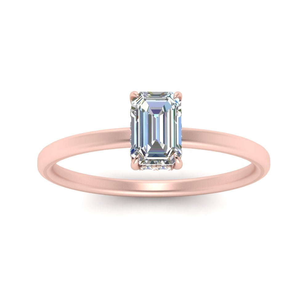 Emerald Cut Thin Setting Hidden Halo Ring