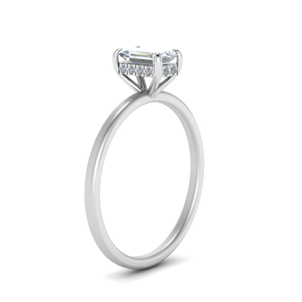 Emerald Cut Thin Setting Hidden Halo Diamond Ring
