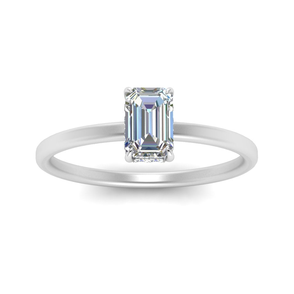 Emerald Cut Thin Setting Hidden Halo Ring