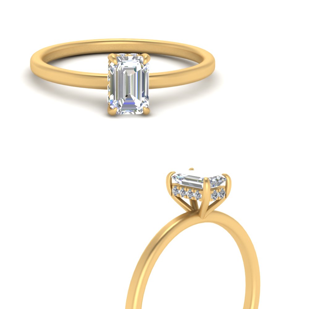 Emerald Cut Thin Setting Hidden Halo Diamond Ring