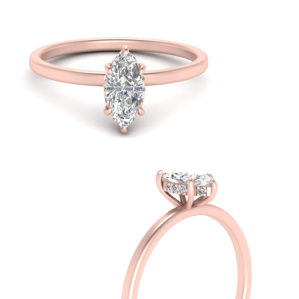 Marquise Cut Thin Setting Hidden Halo Ring
