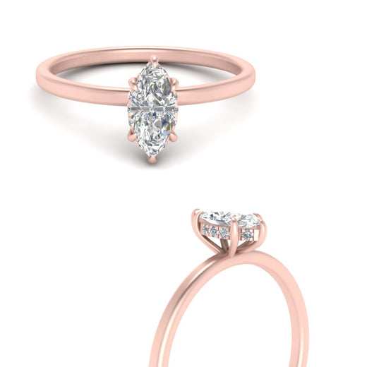 Marquise Cut Thin Setting Hidden Halo Diamond Ring