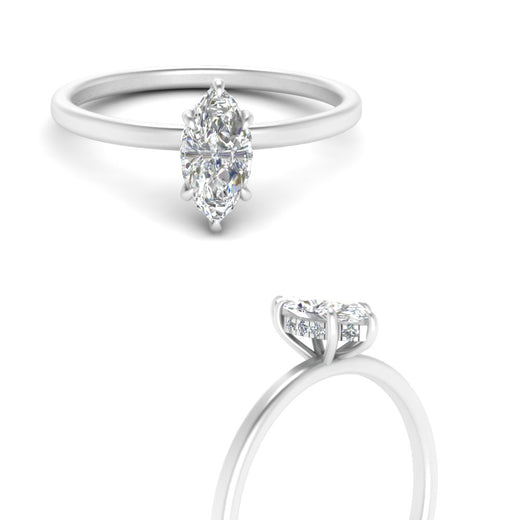 Marquise Cut Thin Setting Hidden Halo Diamond Ring