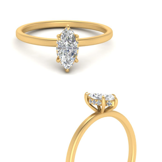 Marquise Cut Thin Setting Hidden Halo Diamond Ring
